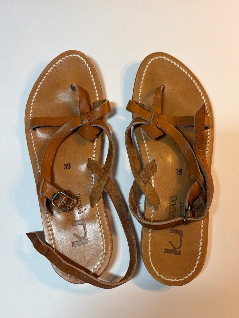 K Jacques St Tropez Leather Gladiator Sandals Brown Size 39 Made in France